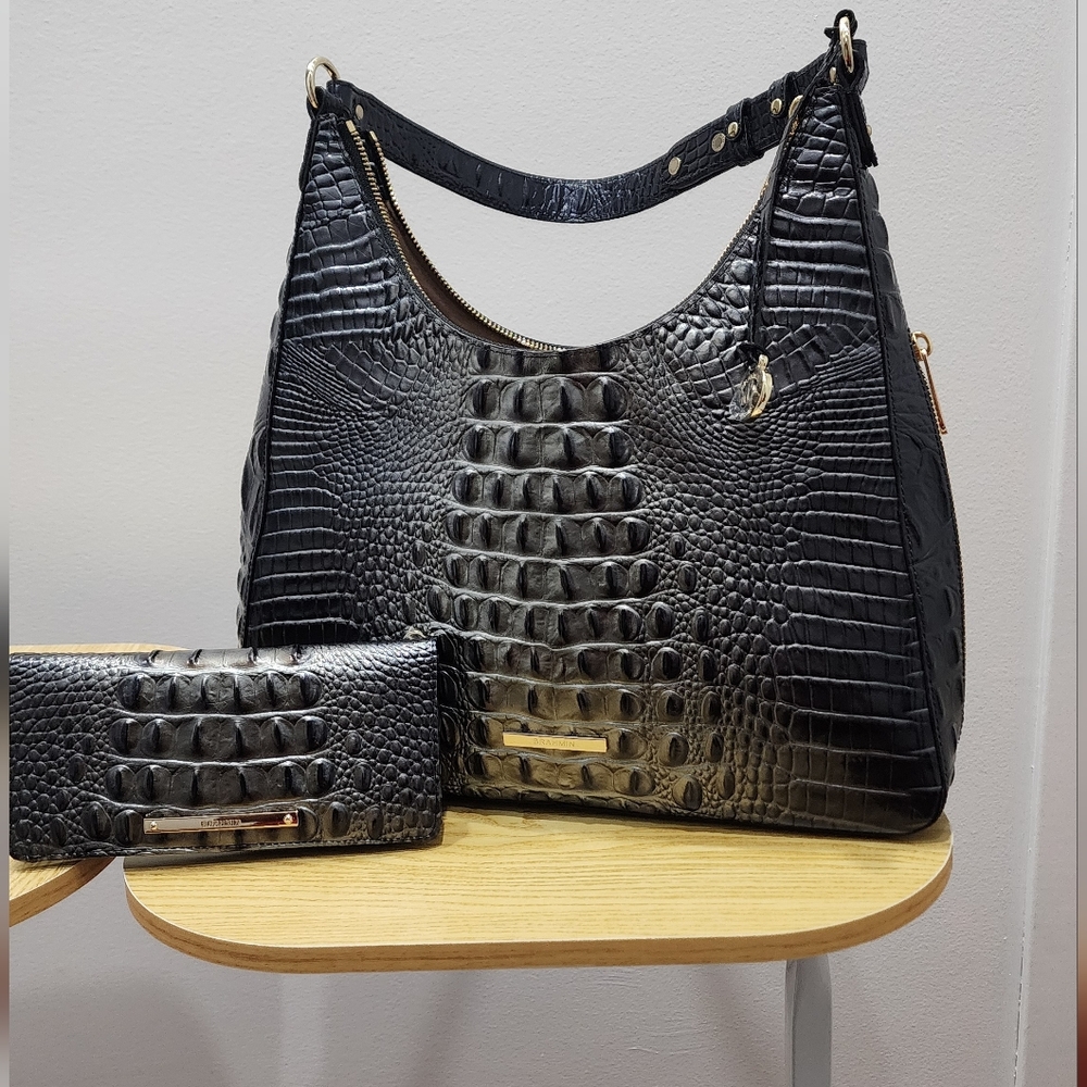 Brahmin Elegant Black Crocodile-Embossed Women's Bag Set